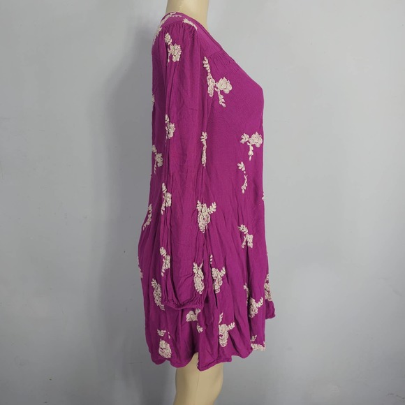 Free People Womens Size M Emma Austin Purple Embroidered Long Sleeve Mini Dress - Picture 7 of 16